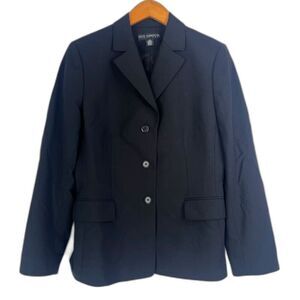 Petite Sophisticate Stretch 96% Wool Black Basic Blazer Single Breasted Sz 8/MD